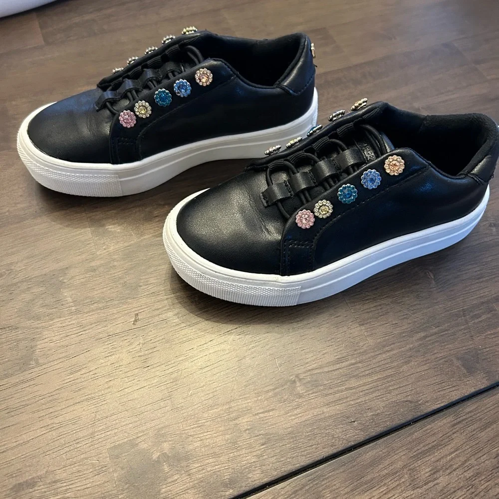 Kurt Geiger Black Kids Sneakers with Multicolor Gem embellishes size12 1/2